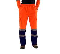 Tanx Fashion Mens Hi Vis Jogging Bottoms Combat Trousers Hi Viz Workwear Joggers High Visibility Reflective Tape Band Work (UK, Alpha, XXL, Regular, Regular, Orange-Navy)