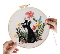 Tanxemery Embroidery Kit for Beginners | Embroidery Kit on Hoop with Cat Stamped for Initiation | Needle Thread and Hoop Set for Home Practice Travel | Course Projects
