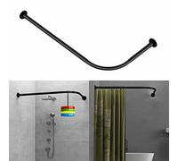 Tanxih Adjustable Corner Shower Curtain Rod L Shaped Black Stretchable 304 Stainless 70-100 Cm X 120-165 Cm Drill Free Install for Corner Bathtub with Free Hooks