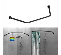 Tanxih Corner Shower Curtain Rod Adjustable Stainless Steel Diamond Shaped Rack Drill Free Install for Bathroom, Bathtub, Clothing Store (Black Diamond Shaped, Both Sides: 43-65cm,Middle:51-66cm)