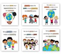 TANXM Children Harmony Poster, Educators Wall Art Decor, Positive Self Worth Wall Art, Diversity Art Print, Multicultural Art Poster，Classrooms Education Wall Art，Set of 6 (8”X 10” ， No Frame