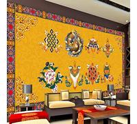 TANYANG 3D Golden Auspicious Eight Treasures Wallpaper Buddha Hall Buddha Statue Tangka Buddhism Tibetan Culture Background Wall Mural 250Cm(W)×175Cm(H)