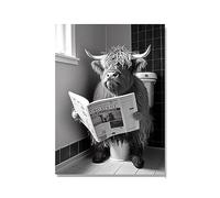 TANYANG Animals Sitting On The Toilet Reading A Newspaper Prints Funny Bathroom Wall Decor Pictures Cow Wc Wall Poster 50X70Cm No Frame