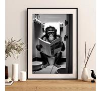 TANYANG Animals Sitting On The Toilet Reading A Newspaper Prints Poster Funny Bathroom Wall Decor Picture Monkey Wc Wall Painting 40X50Cm No Frame
