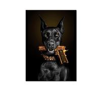 TANYANG Black Dog With A Pistol Poster Canvas Painting Luxury Animal Wall Art Picture For Living Room Home Decor 50X70Cm No Frame