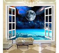 TANYANG Custom Wallpaper 3D Mural Window Landscape Outer Space Background Wall Living Room Bedroom Wallpaper 150Cm(W)×105Cm(H)