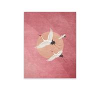 TANYANG Flying Cranes Pink Sky And Sun Art Print Birds Poster Japanese Woodblock Style Decoration Canvas Painting Home Wall Pictures A9 30X40Cm Unframed