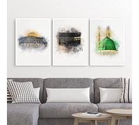 TANYANG Islamic Architecture Poster Mescid Aqsa Canvas Print Prophet'S Mosque 3 Pieces Wall Art Painting Picture Modern Living Room Home Decor 40Cmx60Cmx3Panels