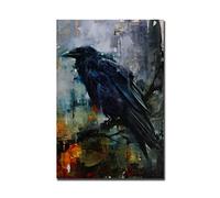 TANYANG The Raven Watercolor Canvas Painting Poster And Print Crow Bird Wall Art For Gothic Living Room Decoration Halloween Decor 60X90Cm No Frame