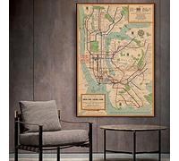 TANYANG Vintage Subway Map, New York City, 1954 Antique Map Printed Canvas Poster Hd Print Wall Art Pictuer For Home Decor Frame Artwork 50X70Cm No Frame