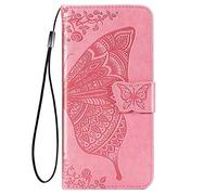 TANYO Case for Samsung Galaxy A21s, PU/TPU Flip Leather Wallet Cover, Premium 3D Butterfly Phone Shell with Cash & Card Slots Pink