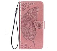 TANYO Case for Samsung Galaxy A21s, PU/TPU Flip Leather Wallet Cover, Premium 3D Butterfly Phone Shell with Cash & Card Slots Rose Gold