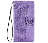 TANYO Case for Samsung Galaxy A21s, PU/TPU Flip Leather Wallet Cover, Premium 3D Butterfly Phone Shell with Cash & Card Slots Light Purple