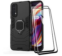 TANYO Phone Case + Screen Protector [2 Pack] for OPPO Realme 7 4G Version, TPU/PC Heavy Duty Shockproof Armor Protective Cover [360° Bracket] with Tempered Glass Screen Protector, Black
