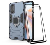 TANYO Phone Case + Screen Protector [2 Pack] for OPPO Reno4 Pro 5G, TPU/PC Heavy Duty Shockproof Armor Protective Cover [360° Bracket] with Tempered Glass Screen Protector, Blue