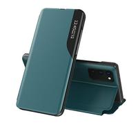 TANYO Smart View Case for Samsung Galaxy A52, Protective PU Leather Flip Cover with Clear Window Display, Mirror Finish, Folding Stand - Green
