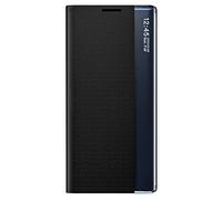 TANYO Smart View Flip Cover for Samsung Galaxy S21 Ultra (S30 Ultra), Premium Leather Case with Stylish Mirror Clear Display Window, Foldable Kickstand Phone Shell - Black