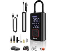 TANYO Tyre Inflator Air Compressor, Portable 150 PSI Car Tyre Pump Cordless, Eelectric Bike Pump with Pressure Gauge and Digital LED Light, 12V Air Pump for Car Tyres, Bicycles, Motorcycles