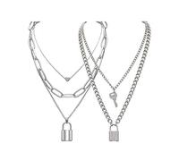 Tanyoyo Lock Key Pendant Necklace Statement Long Chain Punk Multilayer Choker Necklace for Women Men, Metal, not known,
