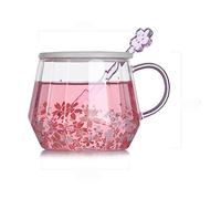 TANYTAO-SHOP Coffee Mug Mugs Cherry Blossom With Lid High Borosilicate Heat-Water Cup Cute Stirring Spoon Girl Coffee Cup Girl Gift Mug for Coffee, Tea, Juice, Cocoa (Color : Diamond Cherry)