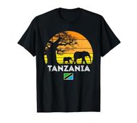 Tanzania Elephant Safari Vintage Sunset Baobab Africa Flag Value Graphic T-Shirt