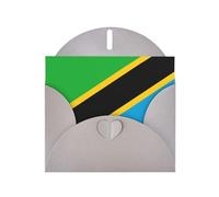 Tanzania Flag Horizontal Holiday Card With Gray Heart Shaped Envelope And Write Various Holiday Greetings