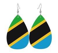 Tanzania Flag Leather Earring Pairs Teardrop Faux Leather Earrings Set for Women Lightweight Leather Dangle Drop Earrings.