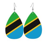 Tanzania Flag Leather earrings, teardrop-shaped pendant jewelry, versatile and stylish women's accessories.