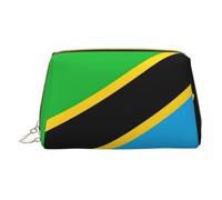 Tanzania Flag Leather Hand-Held Zipper Makeup Bag Storage Bag for Miscellaneous Items Pen Case