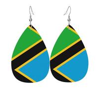 Tanzania Flag Pattern leather earrings | Water drop-shaped printed earrings, suitable for daily/party/dating scenes