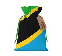 Tanzania Flag Print Drawstring Favor Bags, M Holiday Pouches, Treat Sacks, Christmas Treat Bags