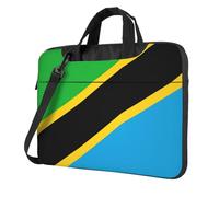 Tanzania Flag Print Laptop Bag, Adjustable Shoulder Strap and Hidden Handle, Simplify Your Everyday, Black/White, 14 inch