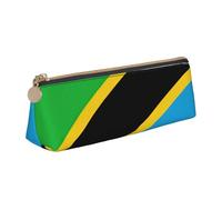 Tanzania Flag Print Large Capacity Leather Pencil Case Smooth Zippered Pen Pouch School Travel Makeup