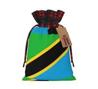 Tanzania Flag Printing Color Matching Plaid Christmas Bag With Drawstring For Christmas Birthdays Party,4.7x6.9 Inch