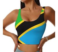 Tanzania Flag Printing Women Workout Tank Tops,Going Out Basic Slim Fit Yoga Gym Shirts Summer Camisole Sport Vest Black