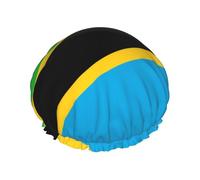 Tanzania Flag Women's shower cap, waterproof, reusable, with washable elastic cord, suitable for long hair and braids, ideal for showering.