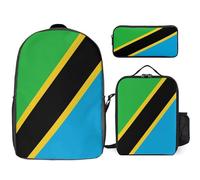 Tanzania National Flag Printed School Backpack Set Lunch Bag And Pencil Case 3-Piece School Bags Teens Girls Boys Primary Junior Middle Water Resistant Lightweight Bookbag Travel Rucksack