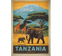 Tanzania's Wildlife And Mount Kilimanjaro - A4 Wall Art, Inspirational World Map, Vintage City, Retro Poster, Home Decor for Living Room, Office, Gift Idea for Travel Lovers
