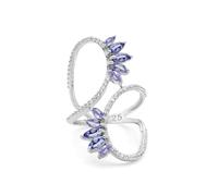 Tanzanite Marquise Open-Style Band White Topaz Accent Double Floral Design Sterling Silver Adjustable Ring Gift for Women Birthday Jewelry SZ- K 1/2, 51 (16.2)