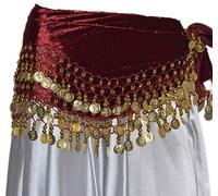 Tanzbekleidung & Accessories XXL Woman Belly Dance Coin Hip Scarf Belly Dance Belt Wine Red