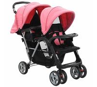 TANZEM Tandem Stroller Pink and Black Steel,Pet Travel Stroller Dog Cat Pushchair Pram Jogger Buggy with 4 Wheels