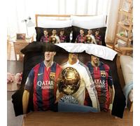 tanzhenning Messi Ronaldo Bedding Set,3D Duvet Cover with Pillowcases, for Soft Microfiber Quilt Cover with Zipper Closure 3 Piece Set Double（200x200cm）