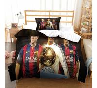tanzhenning Messi Ronaldo Duvet Cover Microfiber Bedding Set, 3D Print Duvet Quilt Cover&Pillowcase, With Zipper Closure, Soft Comforter Cover for Men Woman Kids 3 Piece Set Single（135x200cm）
