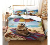 tanzhenning Vacation Bear Duvet Cover Set 3 PCS Hotel Quality Quilt Cover Bedding Set Bed Covers with Pillowcases with Zipper Closure Breathable Stylish Comforter Super King（260x220cm）