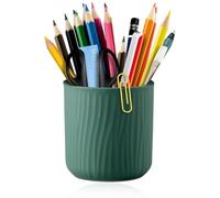 TANZOIJI Round Ceramic Pen Holder for Desk Cute Pencil Cup Pot Desk Organizer for Girls Kids Makeup Brush Holder Dark Green