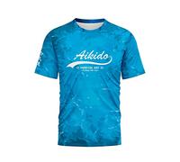 TAO Aikido Tshirt Dry Fit T-Shirts for Men Martial Art Shirts Sublimation Short Sleeves Round Neck (Aikido Blue, Size XL)