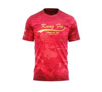 TAO Kung Fu Tshirt Dry Fit T-Shirts for Men Martial Art Sport Shirts Sublimation Short Sleeves Round Neck (Kung Fu Red, Size L)