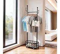 TAO ONE Small Clothing Rack with Wheels - Rolling Garment Racks for Hanging Clothes Free Standing Narrow Cloth Hanger Shirt Racks Stand - Multifunctional Coat Rack - Black