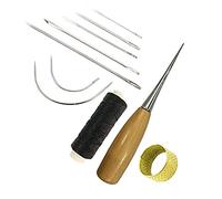 tao pipe 10 Pieces Curved Upholstery Hand Sewing Needles Sewing Needles with Leather Waxed Thread Cord Drilling Awl and Thimble for Leather Repair