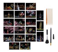 tao Pipe 20PCS Scratch Art Paper DIY Night View Scratchboard Rainbow Painting Art Craft Scratch World Famous City Landmarks DIY Art Set with Tools Kit (A5 Size)